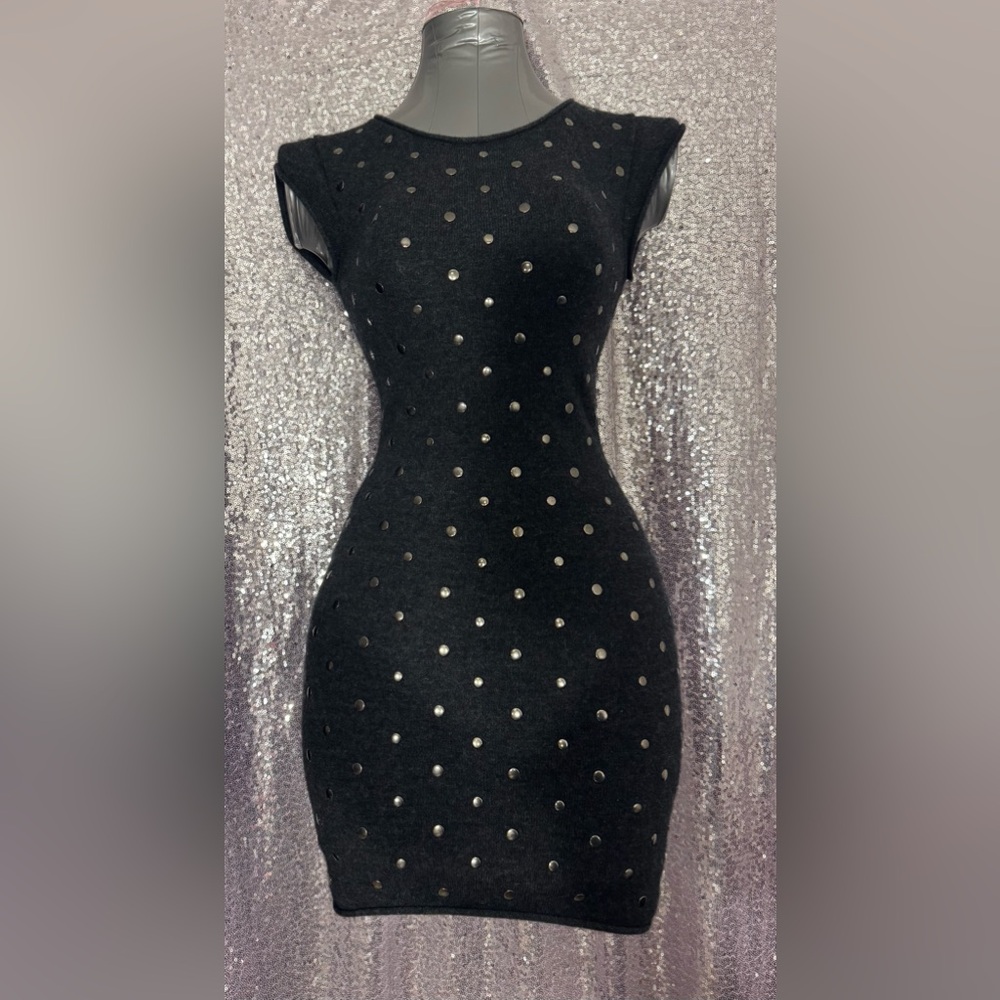 Alice + Olivia Charcoal Wool & Cashmere Dress with Silver Flat Studs